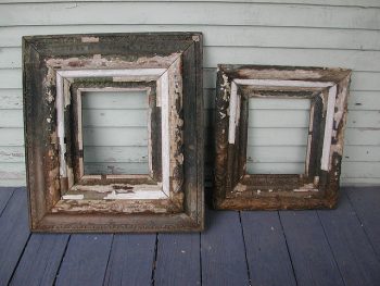 Old, paint peeling frames on the porch of an old house
