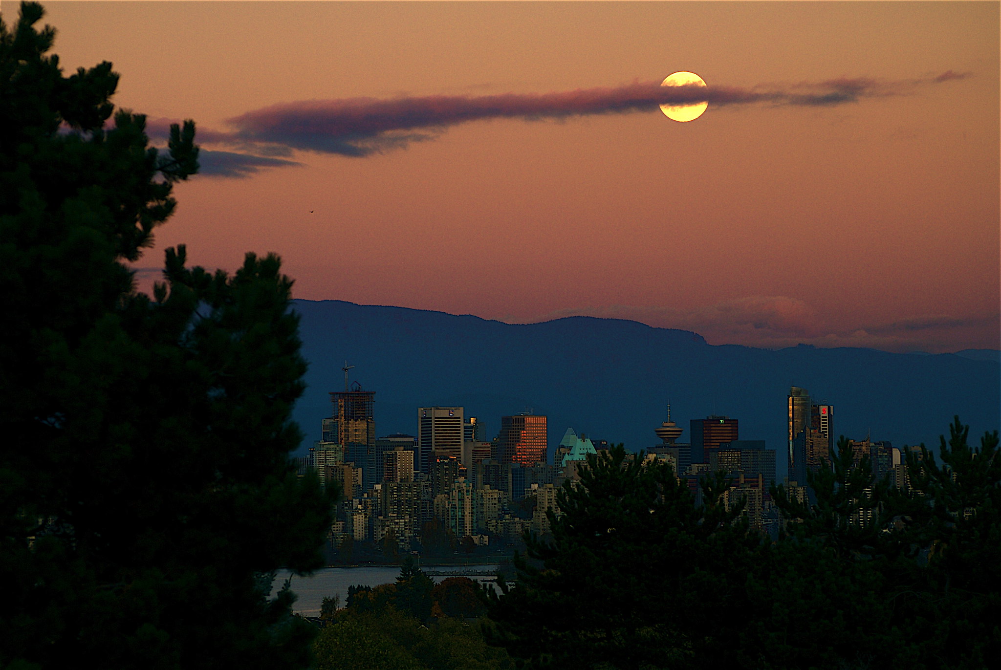 Beautiful sunset over Vancouver B.C. skyline photo